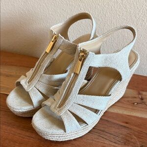 MICHAEL Michael Kors Beige Wedges with Gold Zipper